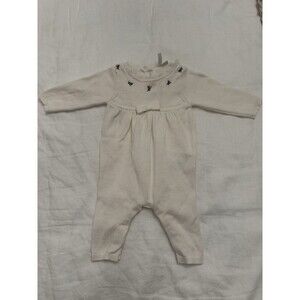 Janie and Jack Ivory Knit Floral Romper 0-3 Months Long Sleeve Bow Embroidered
